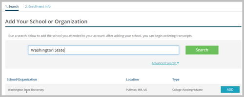Parchment enter school name in search bar