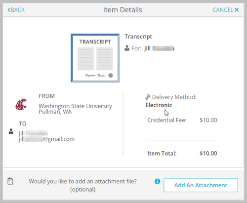 Parchment transcript delivery details summary